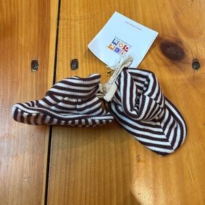 New! SCKOON O/S Fig Stripe Baby Booties Organic Cotton